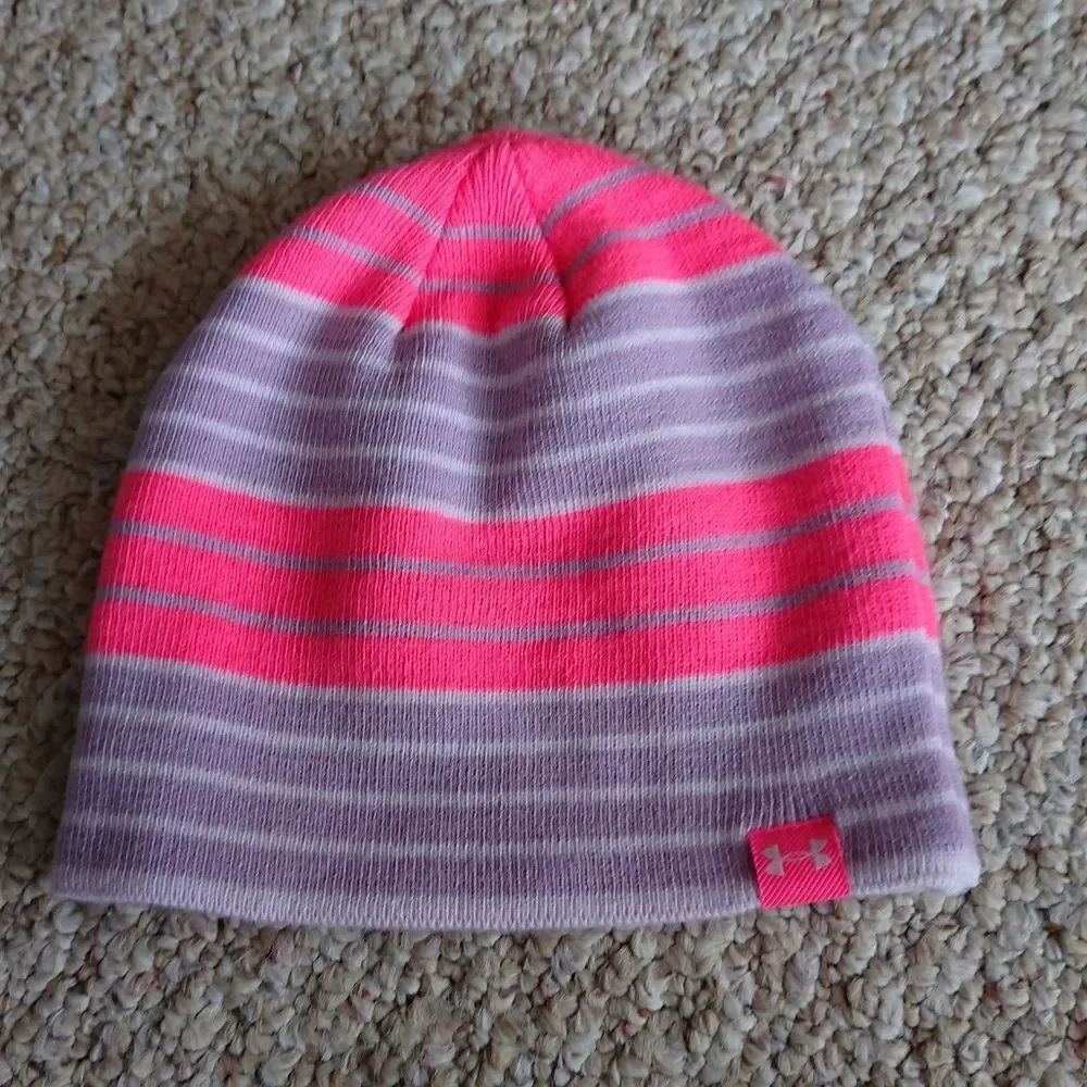 Under Armour Kids Striped Beanie - Pink and Purple size Youth
